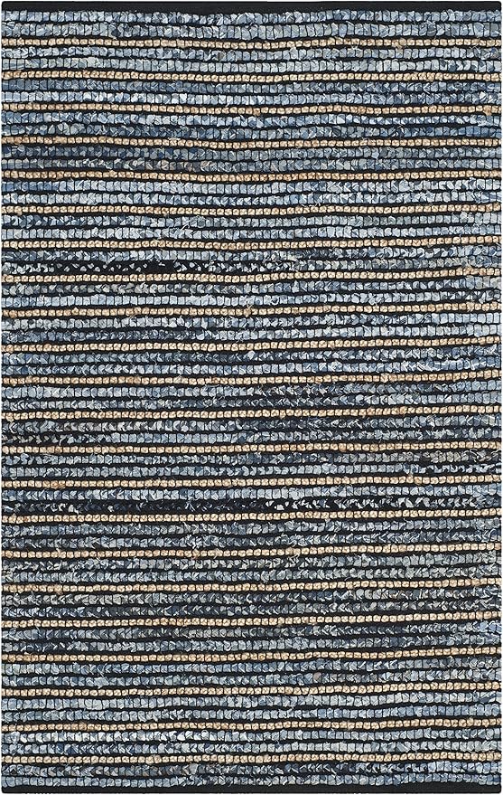 SAFAVIEH Cape Cod Collection Accent Rug - 4' x 6', Blue & Natural, Handmade Flat Weave Braided Jute & Cotton, Ideal for High Traffic Areas in Entryway, Living Room, Bedroom (CAP363A)