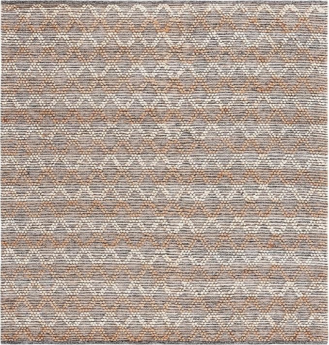 SAFAVIEH Natural Fiber Collection Area Rug - 6' Square, Natural & Black, Flat Weave Farmhouse Geometric Jute Design, Ideal for High Traffic Areas in Living Room, Bedroom (NF382A)