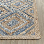 SAFAVIEH Cape Cod Collection 4' Round Natural/Blue CAP354A Handmade Flatweave Boho Coastal Diamond Braided Premium Jute & Denim Entryway Foyer Living Room Bedroom Kitchen Area Rug
