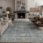 8x10 Washable Area Rug for Living Room Bedroom Vintage Black Grey Non Slip Carpet Traditional Retro Soft Low Pile Large Throw Rug for Dining Room Kitchen Office Indoor