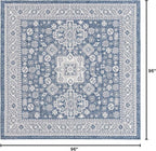 Rugs.com Outdoor Aztec Collection Rug – 8 Ft Square Blue Flatweave Rug Perfect for Living Rooms, Kitchens, Entryways