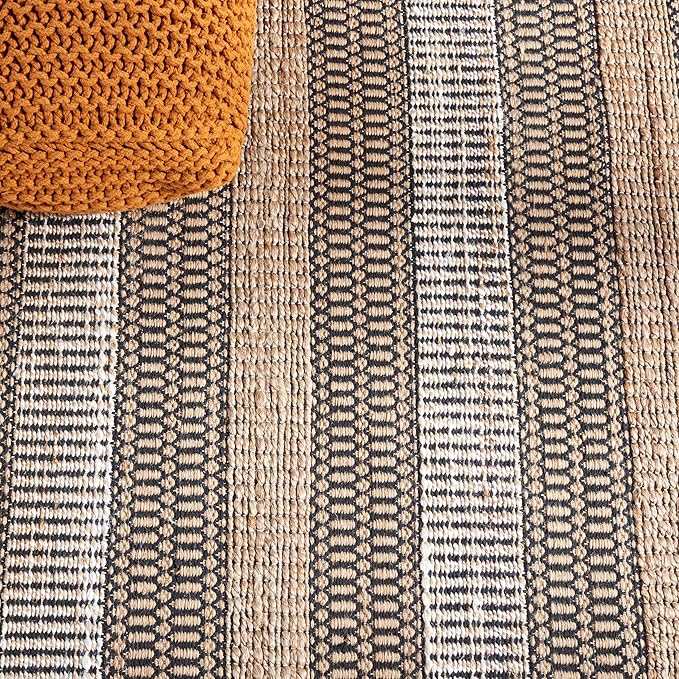 SAFAVIEH Natural Fiber Collection Accent Rug - 3' x 5', Black & Natural, Handmade Flat Weave Stripe Jute & Cotton, Ideal for High Traffic Areas in Entryway, Living Room, Bedroom (NFB652Z)