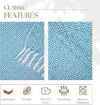 RAJRANG Throw Blanket Cotton with Tassel - 50x60 Inches Soft 100% Cotton Boho Decorative Farmhouse Throw for Bed Sofa Chairs and Couch Caribbean Sea Blue