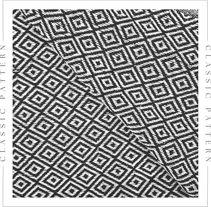 RAJRANG Black Throw Blanket Woven Country Rustic All Weather 100% Cotton Knitted Luxury Sofa Couch Bed Throws Mini Diamond 50 x 60 Inches