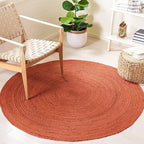 SAFAVIEH Natural Fiber Collection Area Rug - 6' Round, Rust, Handmade Jute, Ideal for High Traffic Areas in Living Room, Bedroom (NFB901P)