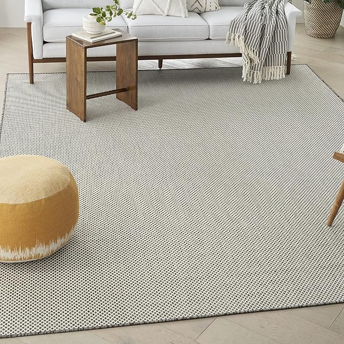 Nourison Home Courtyard Ivory Charcoal 9' x 12' Area Rug - Easy Clean, Non Shedding, Bed Room, Living Room, Dining Room, Kitchen (9' x 12')