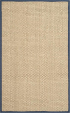 SAFAVIEH Area Rug 4x6 - Natural Fiber Collection - Natural & Blue, Seagrass, Basketweave Pattern with Border (NF114E)