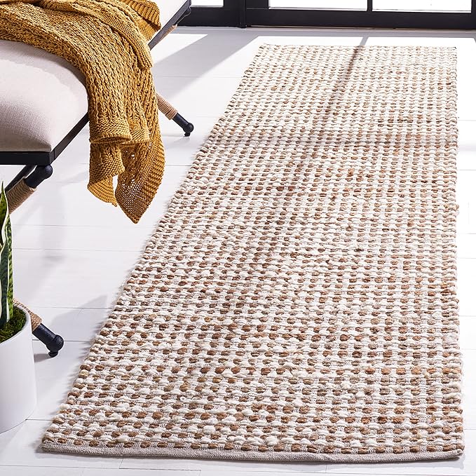 SAFAVIEH Natura Collection Runner Rug - 2'3" x 8', Beige & Ivory, Handmade Flat Weave Wool & Jute, Ideal for High Traffic Areas in Living Room, Bedroom (NAT349B)