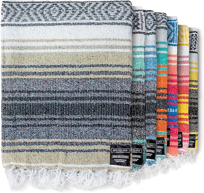 Benevolence LA Authentic Handwoven Mexican Blanket | Yoga Blankets, Outdoor, Picnic, Beach, Camping | Equestrian Saddle | Serape 50x70 inches - Sand, Pack of 1