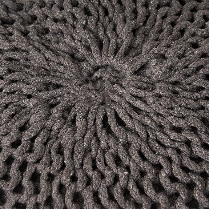 Hand-Knitted Pouf Ottoman: 20" Round Footrest & Seat - Handmade with Recycled PET Yarn for Small Living Rooms & Apartments - Cozy Accent for Modern Home Office & Bedroom Decor