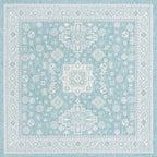 Rugs.com Outdoor Aztec Collection Rug – 10 Ft Square Aqua Flatweave Rug Perfect for Living Rooms, Kitchens, Entryways