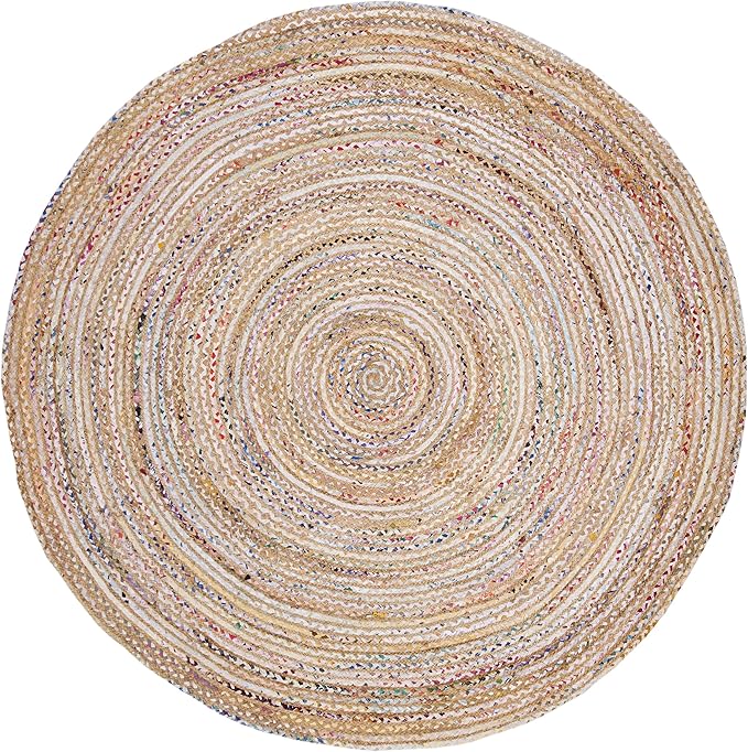 SAFAVIEH Area Rug 12' Round - Cape Cod Collection - Large - Beige & Multi, Handmade Jute & Cotton, Woven Braided Design (CAP202B)