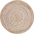 SAFAVIEH Area Rug 12' Round - Cape Cod Collection - Large - Beige & Multi, Handmade Jute & Cotton, Woven Braided Design (CAP202B)