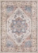 Washable Rug 9x12 Area Rugs: Boho Vintage Distressed Oriental Medallion Neutral Thin Large Rug Carpet for Living Room Bedroom Dining Room Home Office Decor - Camel