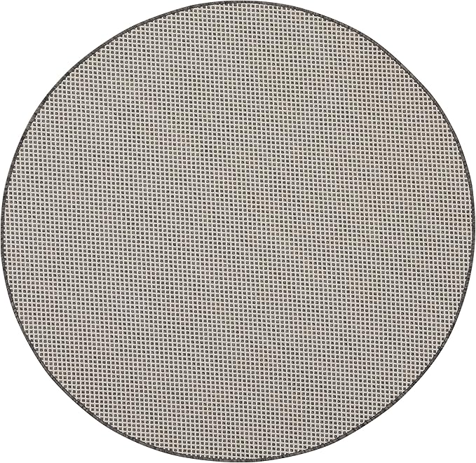 Nourison Home Courtyard Ivory Charcoal 5' x Round Area Rug - Easy Clean, Non Shedding, Bed Room, Living Room, Dining Room, Kitchen (5' x Round)