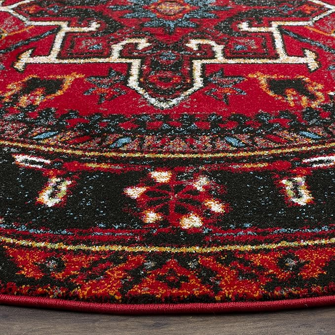 SAFAVIEH Vintage Hamadan Collection Area Rug - 11' Round, Red & Multi, Traditional Persian Design, Non-Shedding & Easy to Clean, Ideal for Living Room, Bedroom, Dining Space (VTH211A)