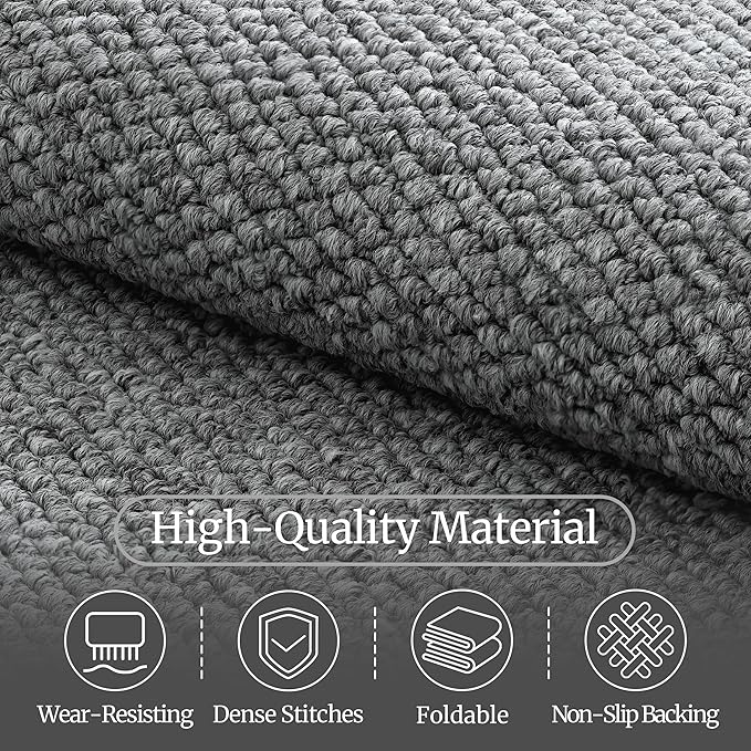 Faux Jute Non-Slip Area Rug, 2x3 Washable Pet-Friendly Floor Mat for Living Room, Bedroom, Entryway, Machine Woven Durable Scratch Resistant Carpet, Grey