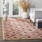 SAFAVIEH Cape Cod Collection Accent Rug - 3' x 5', Natural & Red, Handmade Flat Weave Diamond Braided Jute & Denim, Ideal for High Traffic Areas in Entryway, Living Room, Bedroom (CAP354B)