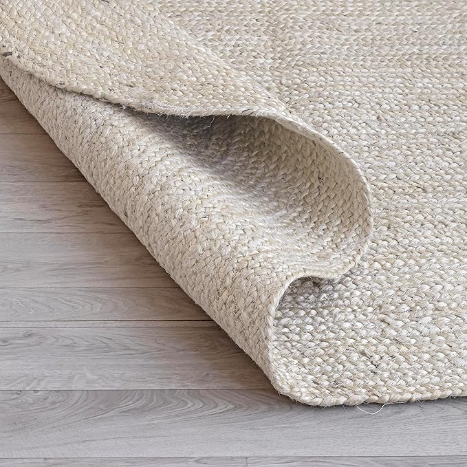 HOMEMONDE Jute Rug 2'x3' Rectangular Boho Home Decor Area Rug - Off-White Hand Woven Rustic Vintage Reversible Braided Rug for Entryway, Bedroom, Kitchen, Living Room, Hallway, Dining Room