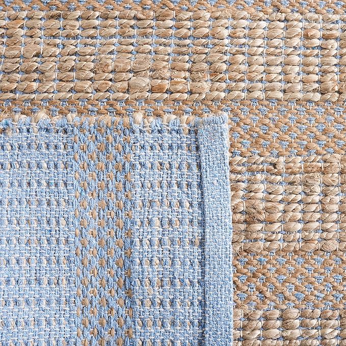 SAFAVIEH Natural Fiber Collection Area Rug - 6' x 9', Light Blue & Natural, Handmade Boho Farmhouse Rustic Jute & Cotton Jute, Ideal for High Traffic Areas in Living Room, Bedroom (NFB654M)