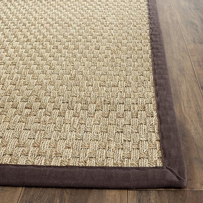 SAFAVIEH Area Rug 2x3 - Natural Fiber Collection - Natural & Dark Brown, Seagrass, Basketweave Pattern with Border (NF114K)