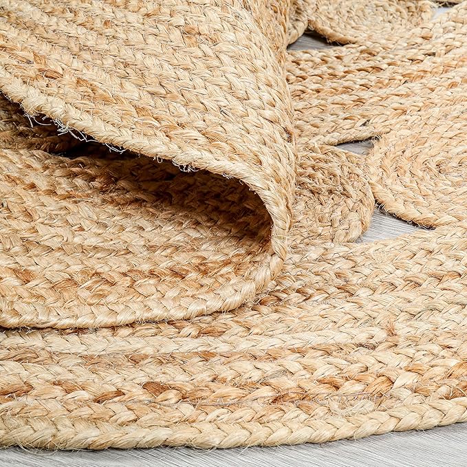 Hand Woven Jute Area Rug - 3' Round - Rustic Beige Reversible Farmhouse Rugs for Living Room, Bedroom, Kitchen - Vintage Natural Braided Entry Floor Décor Circle Boho Round Jute Rug 3ft