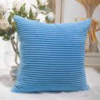Home Brilliant Decorative Pillow Cover Light Blue Soft Velvet Corduroy Striped Set of 2 Square Throw Pillow Covers for Couch, 18 x 18 inch, Teal