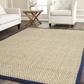 SAFAVIEH Area Rug 4x6 - Natural Fiber Collection - Natural & Blue, Seagrass, Basketweave Pattern with Border (NF114E)