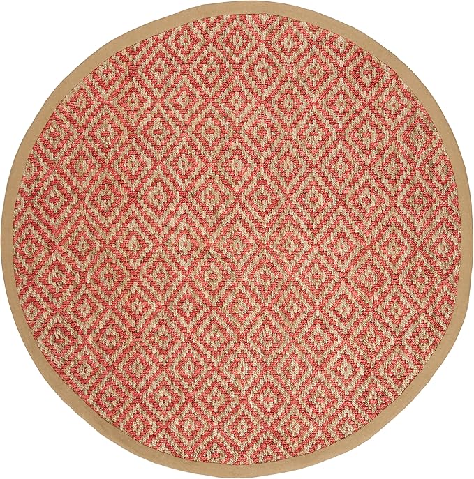 SAFAVIEH Natural Fiber Collection 6' Round Fuchsia NF266G Handmade Boho Diamond Tassel Jute Area Rug