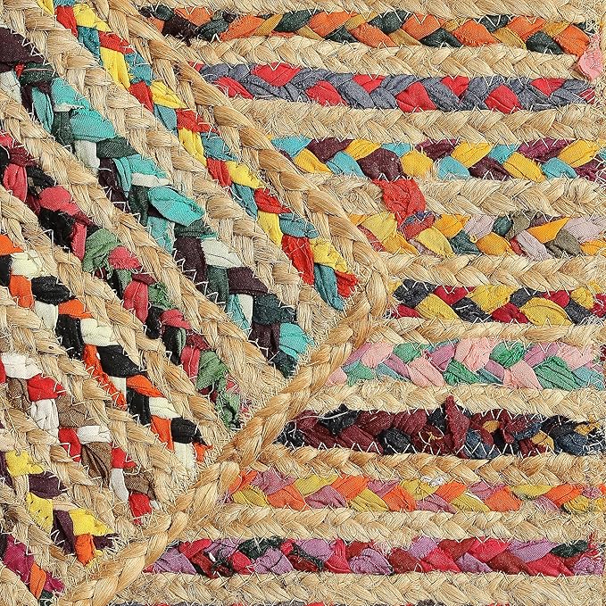 · REDEARTH · Jute Cotton Chindi Area Rug - 2'x3' Rectangular Rug, Handwoven, Non-Shedding, Soft & Durable – Multi Tones for Home Décor in Living Room, Dining Room, Bedroom