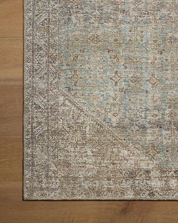 Loloi Amber Lewis Cambria Collection CBR-05 Aqua/Natural 2'-6" x 12'-0" Runner Rug Jute, Neutral, Vintage Style, Antique Tone, Living, Bedroom, Dining, Carpet