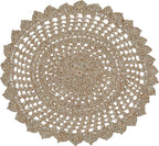 Jute Hand Crochet Rug, Natural/Spa Grey - 3 Feet Round, Non Slip Decorative Accent Floor Rugs for Entryway, Kitchen, Living Room, Nursery | Farmhouse Small Scalloped Rustic Door Mat for Patio Décor