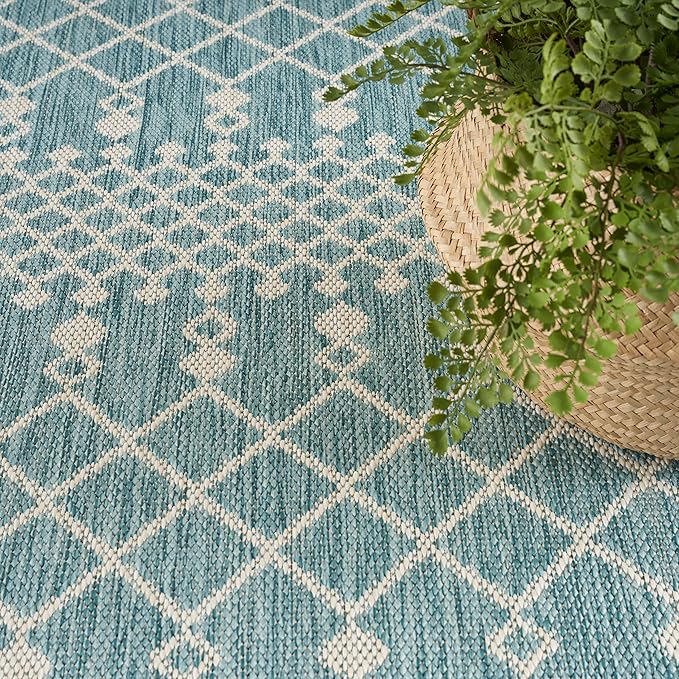Nourison Home Positano Aqua 5' x 7' Area Rug - Easy Clean, Non Shedding, Bed Room, Living Room, Dining Room, Kitchen (5' x 7')