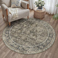 Brown Round Area Rug 4ft Entryway 4x4 Circle Vintage Indoor Kitchen Washable Door Mat Living Room Carpet Non Slip Traditional Distressed Retro Accent Throw Rug Office Dining Room Bathroom