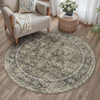 Brown Round Area Rug 3ft Entryway 3x3 Circle Vintage Indoor Kitchen Washable Door Mat Living Room Carpet Non Slip Traditional Distressed Retro Accent Throw Rug Office Dining Room Bathroom