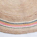 SAFAVIEH Natural Fiber Round Collection 5' Round Fuchsia / Beige NF806R Handmade Boho Charm Braided Jute Area Rug