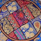Rajasthani Handmade Colorful Decorative Floor Pillow Cover Meditation Patchwork Patchwork Cushion Seating Accent Boho Chic Indian Handmade Cover ONLY (Blue, 32X32 Inches)