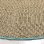 Safavieh Area Rug 4' Round - Natural Fiber Collection - Natural & Teal, Seagrass, Basketweave Pattern with Border (NF114R)