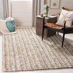 SAFAVIEH Area Rug 6' Square - Natural Fiber Collection - Grey & Natural Brown, Handmade Jute, Farmhouse Style, Chunky Textured Thick Pile (NF447K)