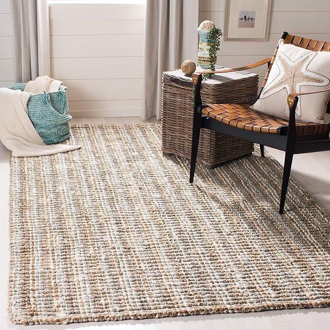 SAFAVIEH Area Rug 9x12 - Natural Fiber Collection - Large - Grey & Natural Brown, Handmade Jute, Farmhouse Style, Chunky Textured Thick Pile (NF447K)