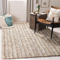 SAFAVIEH Area Rug 8' Square - Natural Fiber Collection - Grey & Natural Brown, Handmade Jute, Farmhouse Style, Chunky Textured Thick Pile (NF447K)