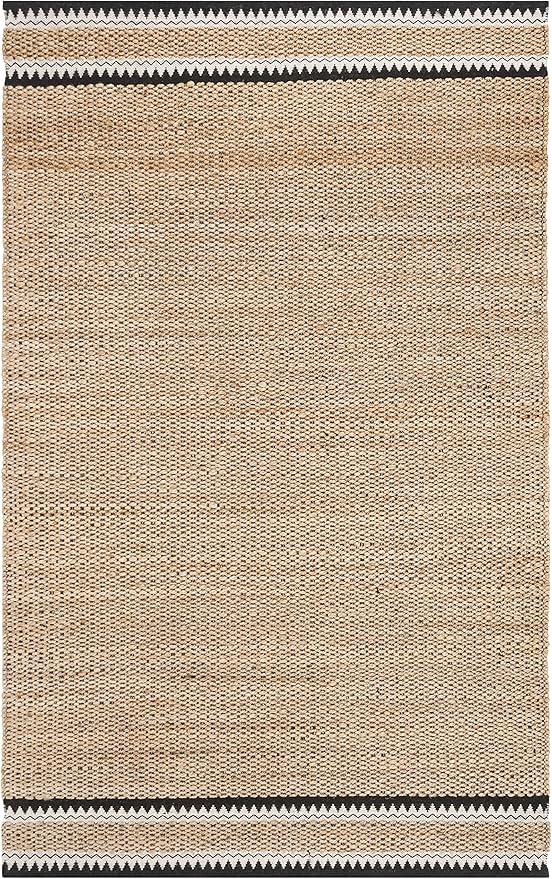 SAFAVIEH Natural Fiber Collection Accent Rug - 4' x 6', Natural & Black, Handmade Farmhouse Boho Coastal Rustic Jute, Ideal for High Traffic Areas in Entryway, Living Room, Bedroom (NF874B)