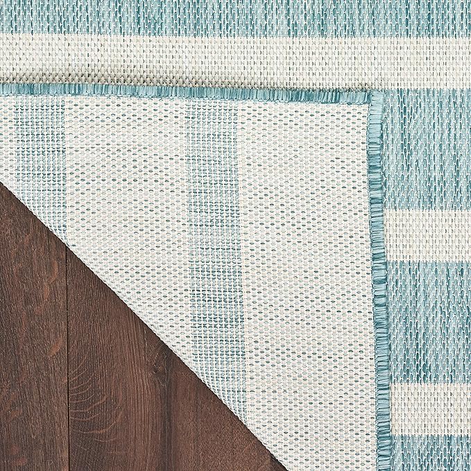 Nourison Home Positano Aqua Ivory 6' x 9' Area Rug - Easy Clean, Non Shedding, Bed Room, Living Room, Dining Room, Kitchen (6' x 9')