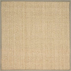 SAFAVIEH Area Rug 8' Square - Natural Fiber Collection - Natural & Olive Green, Seagrass, Basketweave Pattern with Border (NF114G)