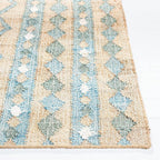 SAFAVIEH Kilim Collection Area Rug - 7' Square, Natural & Blue, Flat Weave Jute Design, Ideal for High Traffic Areas in Living Room, Bedroom (KLM759M)