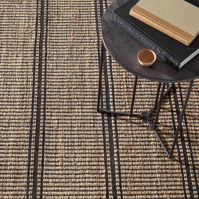 Dash & Albert Arbor Handwoven Jute Rug, 10 X 14 Feet, Black Stripe Pattern
