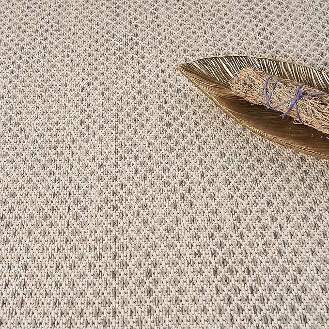 Nourison Home Courtyard Ivory Silver 5' x Round Area Rug - Easy Clean, Non Shedding, Bed Room, Living Room, Dining Room, Kitchen (5' x Round)