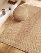 Hand Woven Farmhouse Jute Area Rug 5x8 Ft Rectuangler Natural Yarn, Rustic Vintage Beige Braided Reversible Rug, Eco Friendly Rugs for Bedroom, Kitchen, Living Room, Farmhouse 100% Jute Rug - Natural