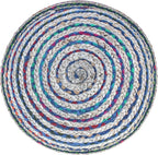 SIMPLIHOME Margo Round Pouf - 20 inch Wide Handwoven Jute and Cotton Braided Ottoman in Blue, Boho-Style Footstool or Extra Seating for Living Room or Bedroom with Polystyrene Bead Filling, Assembled
