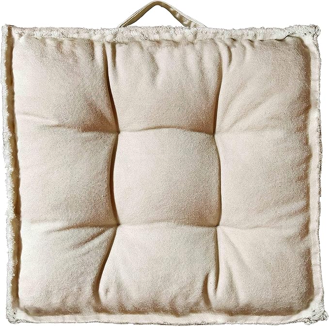 Verpert Square Thick Floor Seating Cushions,Solid Thick Tufted Cushion Meditation Pillow for Sitting on Floor,Tatami Pad for Guests or Kids Reading Nook,Yoga Living Room Sofa Balcony Outdoor (Beige)